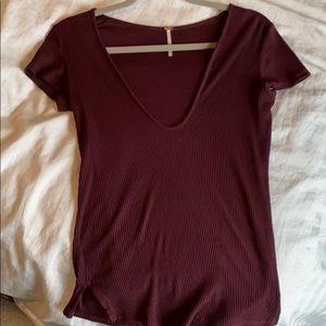 Free people ribbed rounded v neck